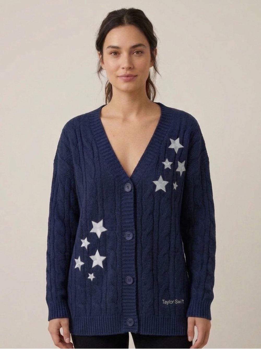 Taylor Swift Sz M/L Midnights Navy Stars Cable Knit Relaxed Cardigan